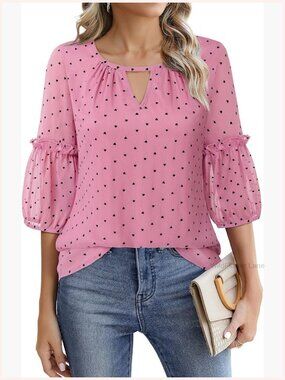 Women's 3/4 Sleeve Chiffon Blouse Tunic Tops Business Casual Work Shirt